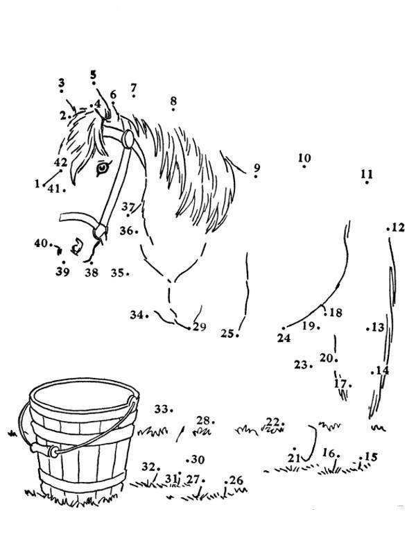 Kolorowanka edukacyjna łączenie punktów koń