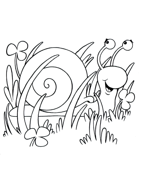 Ślimak w trawie łatwa kolorowanka