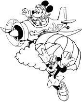 Myszka Miki w samolocie i Minnie na spadochronie