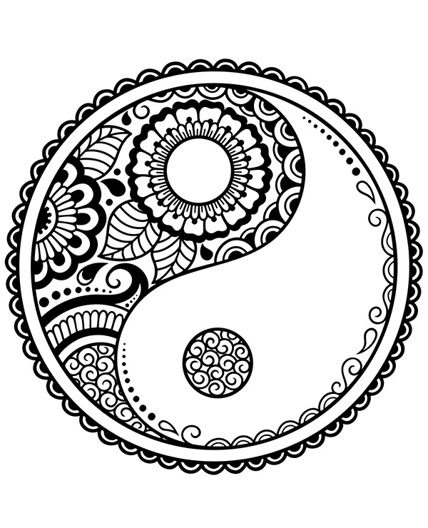 Kolorowanka mandala z jing jang