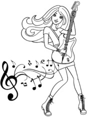 Lalka Barbie z gitarą na muzycznej kolorowance