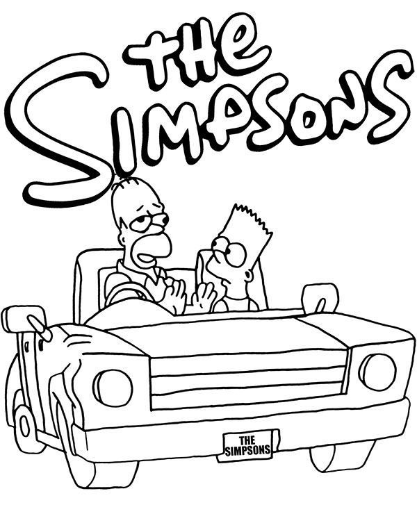 Bart i Homer w samochodzie oryginalne Logo Simpsonów