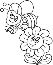 Łatwa kolorowanka dla dziecka z pszczołą i kwiatem