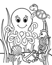 Pozytywna kolorowanka dla małego dziecka ze zwierzętami morskimi