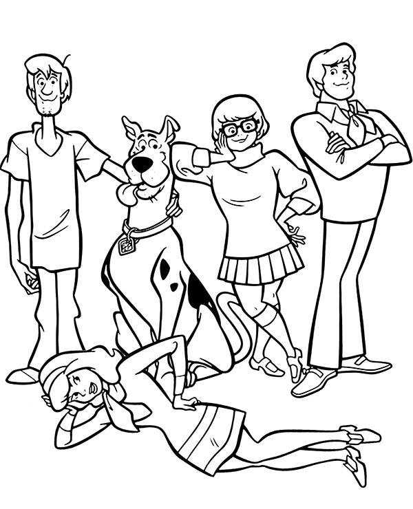 Bajkowa ekipa bohaterów Scooby doo do kolorowania