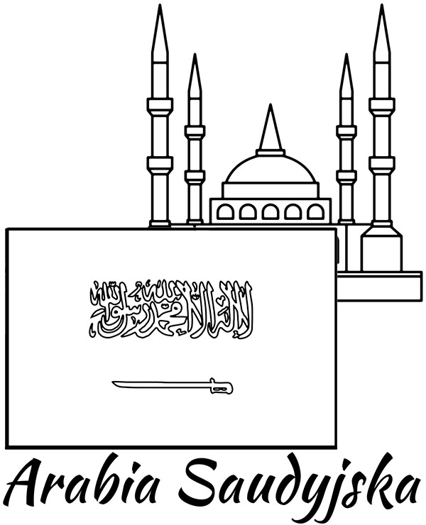 Arabia Saudyjska flaga kolorowanka symbole