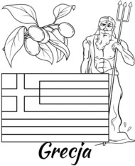 Greckie symbole i grecka flaga kolorowanka