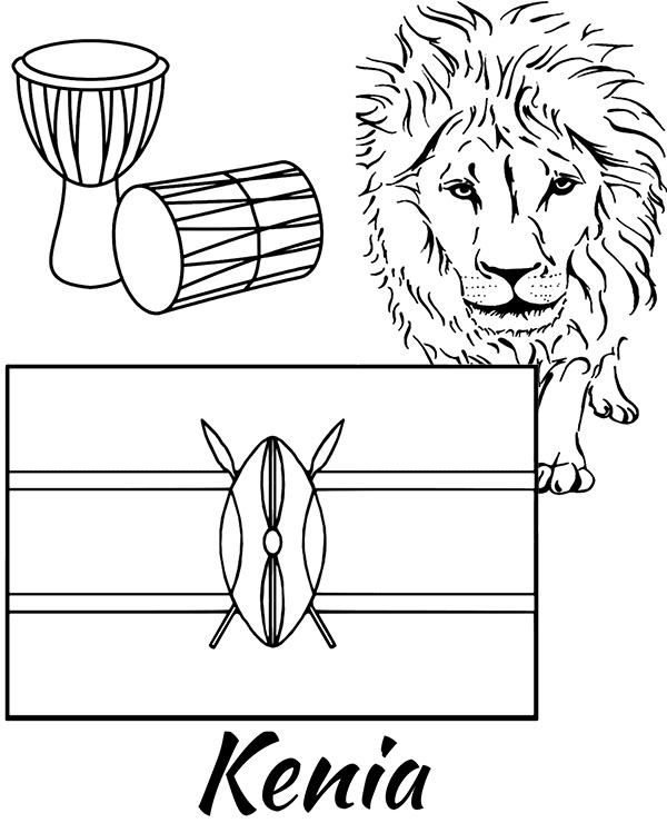 Kenia flaga symbole narodowe kolorowanki