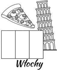 Włochy flaga kraju i pizza kolorowanki dla dzieci