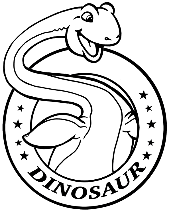 Logo z uśmiechniętym dinozaurem do kolorowania