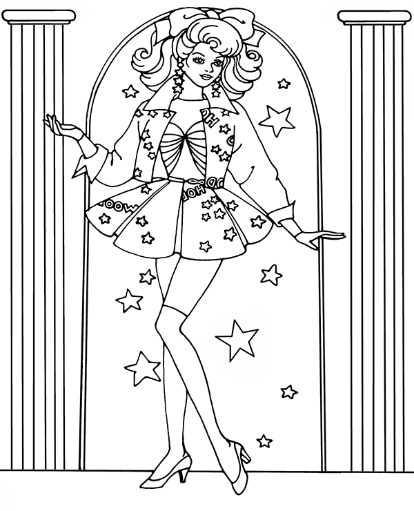 Kolorowanka w stylu retro z lalką Barbie