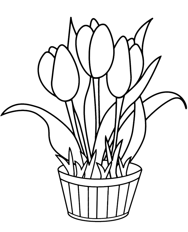 Doniczka z tulipanami do pokolorowania
