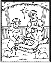 Jezus, Maryja i Józef w stajence kolorowanka dla dziecka
