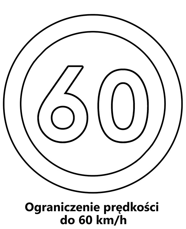 Kolorowanka ograniczenie prędkości do 60 km/h