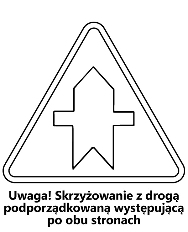 Znak uwaga skrzyżowanie dróg kolorowanka