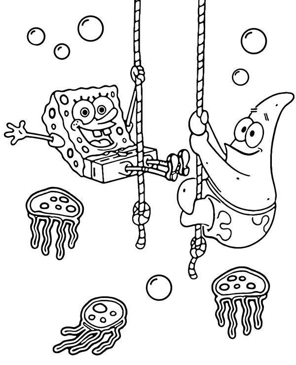 Kolorowanka Spongebob, Patryk i meduzy malowanka
