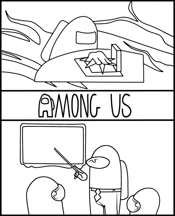 Komiksowy obrazek do kolorowania Among Us