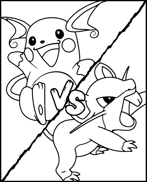 Pokemony kolorowanka Raichu vs Rattata
