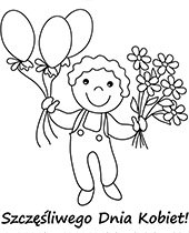 Chłopiec z balonami i kwiatami malowanka