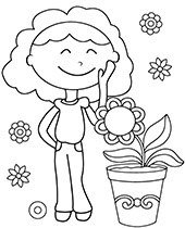 Łatwa kolorowanka dla dzieci dziewczynka i kwiat
