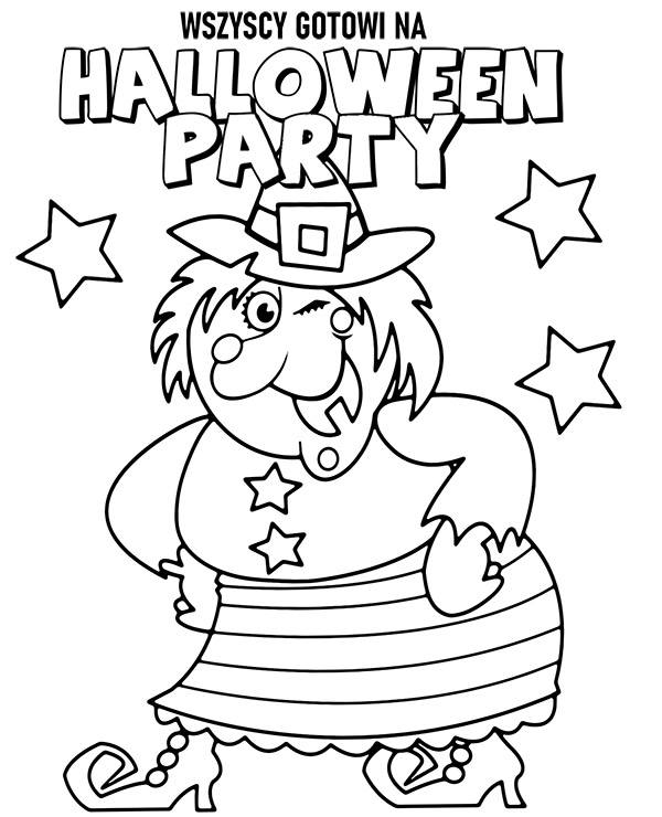 Halloween party kolorowanka do wydruku wiedźma