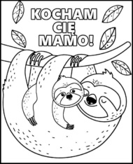 Mama leniwiec kolorowanka na Dzień Matki