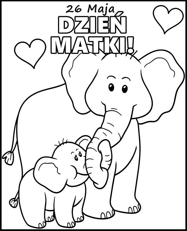 Mama słoń kolorowanka dzień Matki
