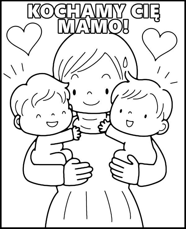 Mama i dzieci kolorowanka malowanka Dzień Matki