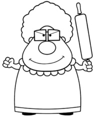 Śmieszna kolorowanka babcia z wałkiem