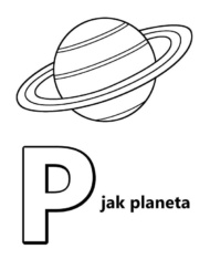 Litera P jak planeta obrazek edukacyjny dla dzieci
