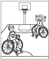 Paraolimpiada koszykarze na wózkach kolorowanka