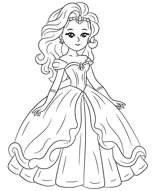 Królewna w balowej sukni kolorowanka dla dziewczynki