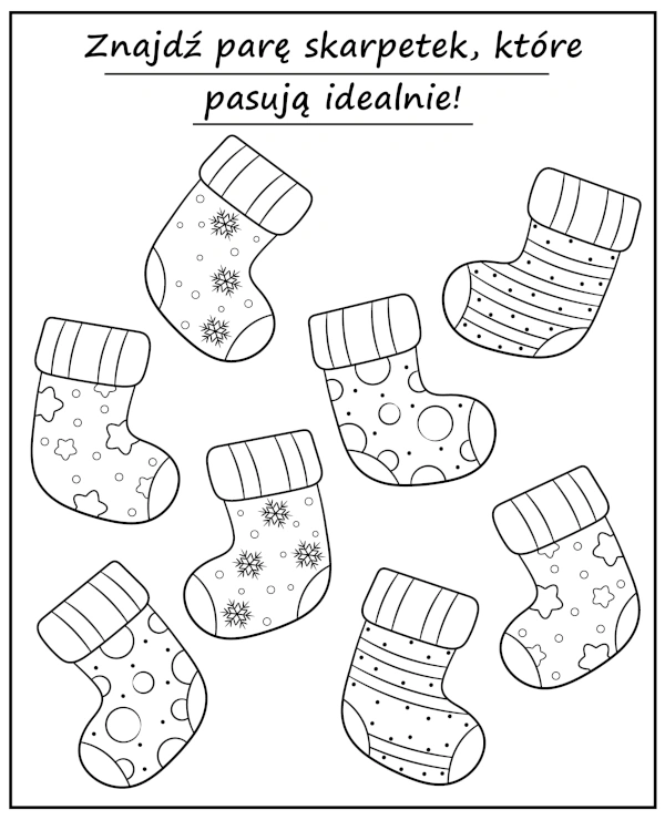 Znajdź parę świątecznych skarpetek i pokoloruj zadanie dla dzieci