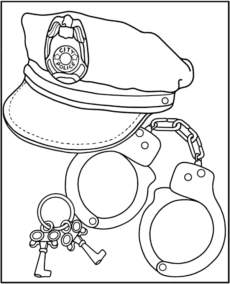 Kolorowanka kajdanki i czapka policyjna