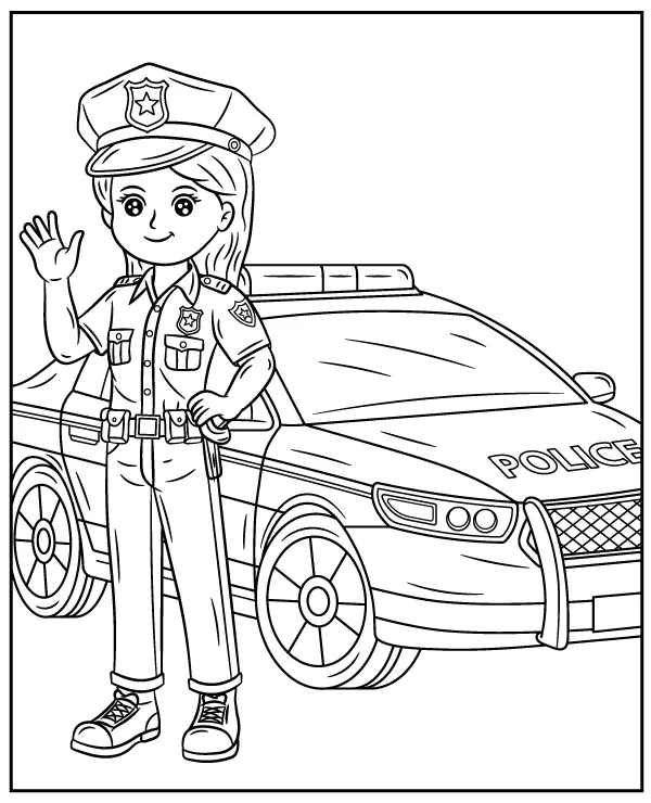 Kolorowanka policjantka i samochód policyjny