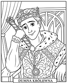 Król Mikołaj w koronie z bajki Dumna Królewna kolorowanka