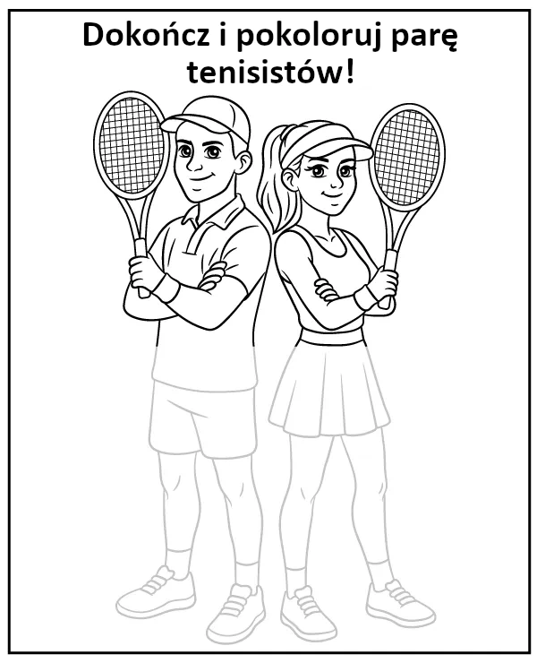 Zadanie dla dzieci - dokończ obrazek tenisistów i pokoloruj