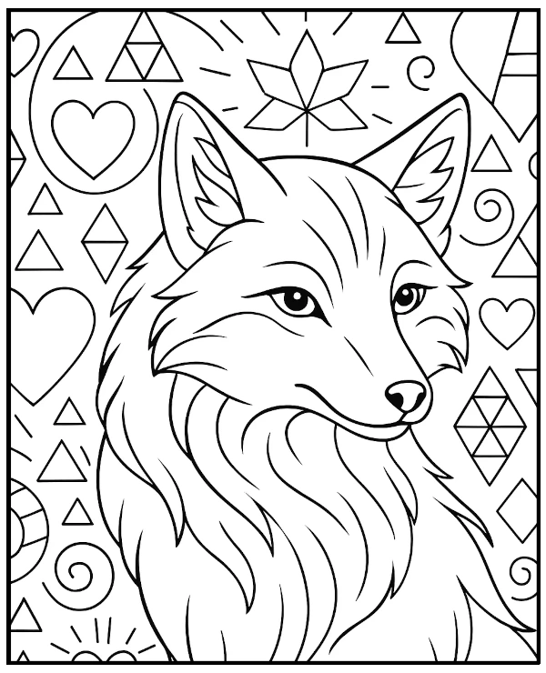 Lis i serca kolorowanka relaksacyjna dla dorosłych
