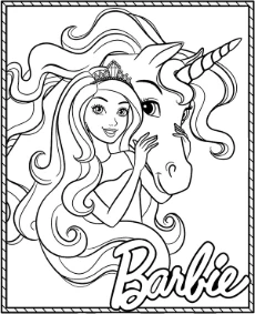 Darmowa kolorowanka Barbie i jednorożec