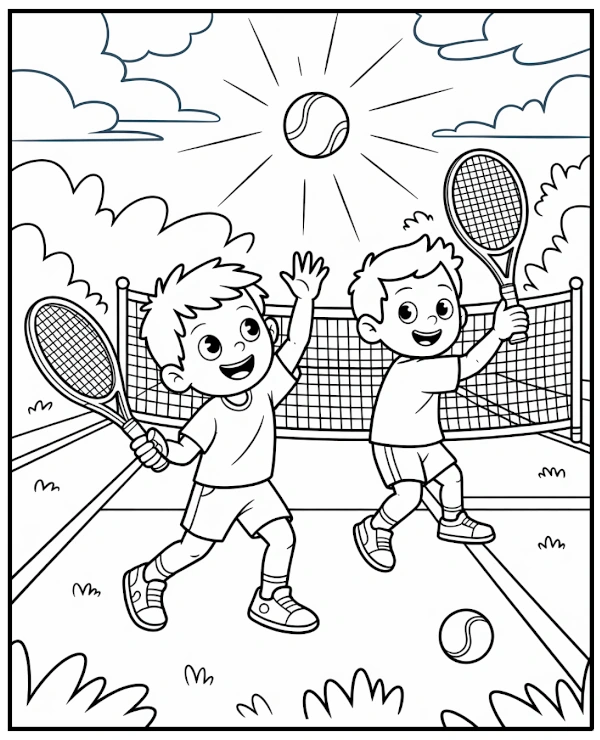 Mecz tenisa dzieci kolorowanka