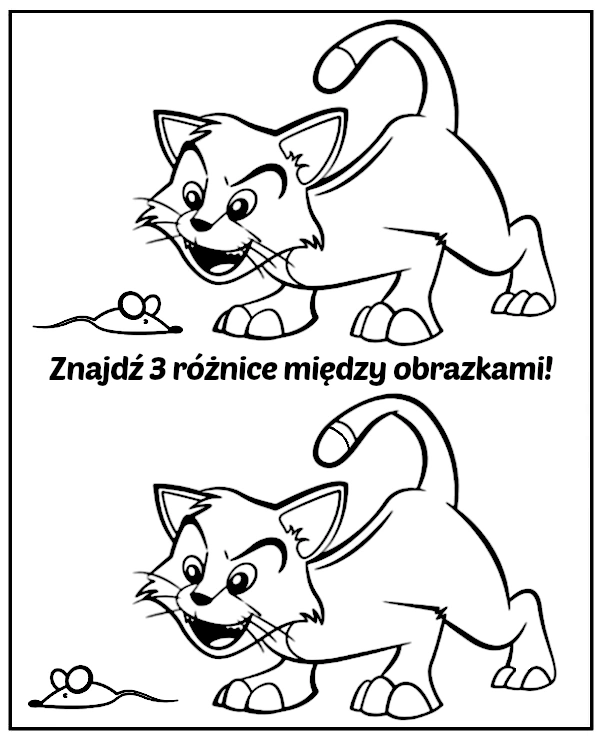 Znajdź 3 różnice między obrazkami - kot i mysz