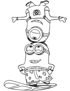Zabawna kolorowanka z Minionkami na desce surfingowej