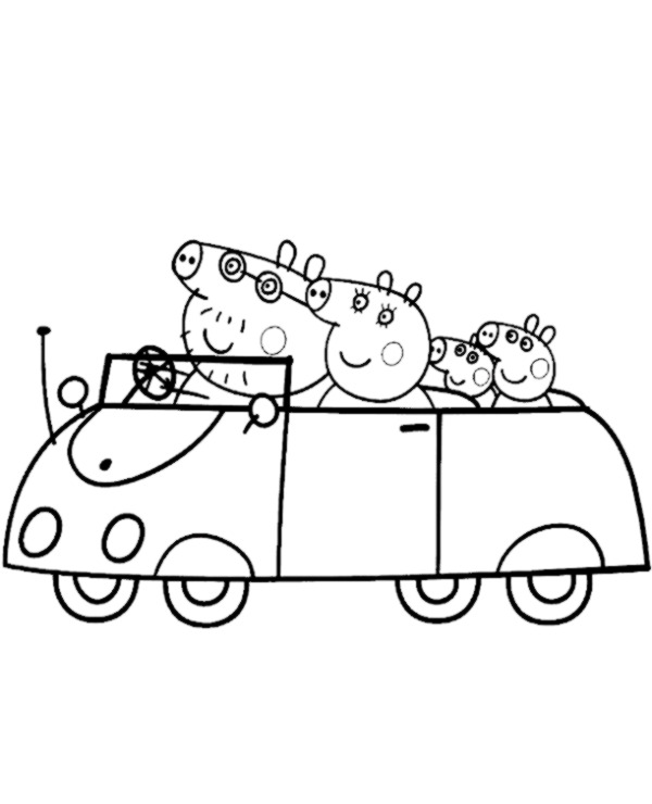 Kolorowanka rodzina Peppa w samochodzie