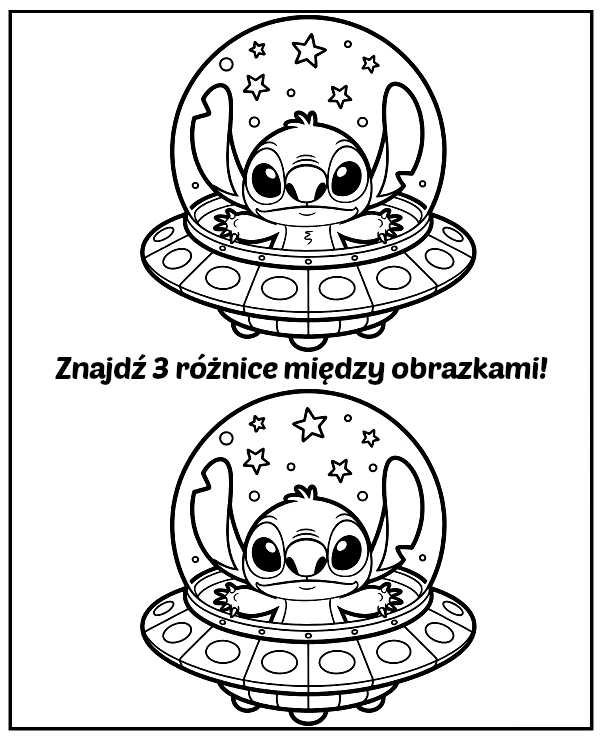 Znajdź 3 różnice między obrazkami UFO Stitch - łamigłówka Lilo i Stitch
