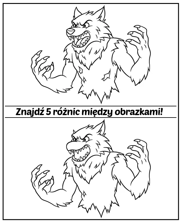 Znajdź 5 różnic między obrazkami wilkołaka