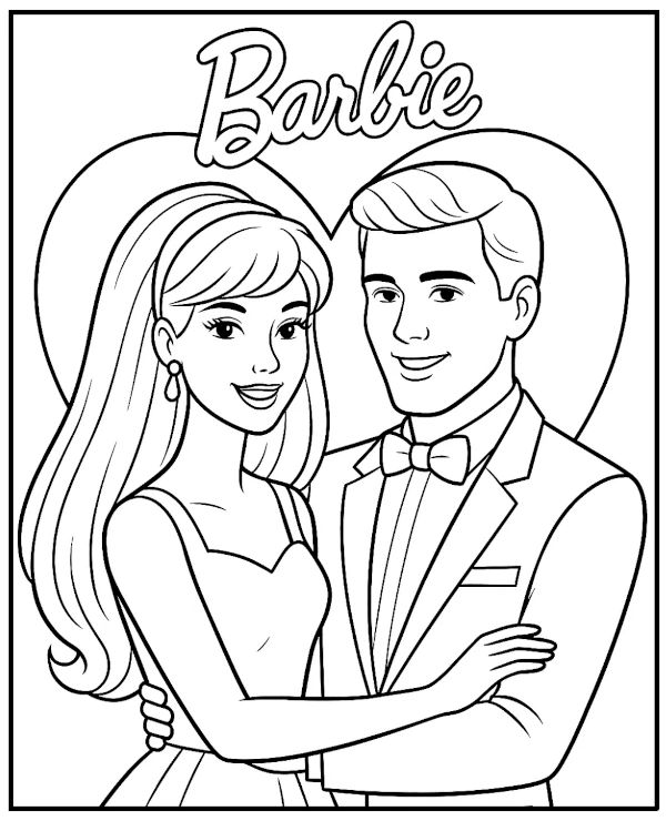 Barbie i Ken kolorowanka z sercem
