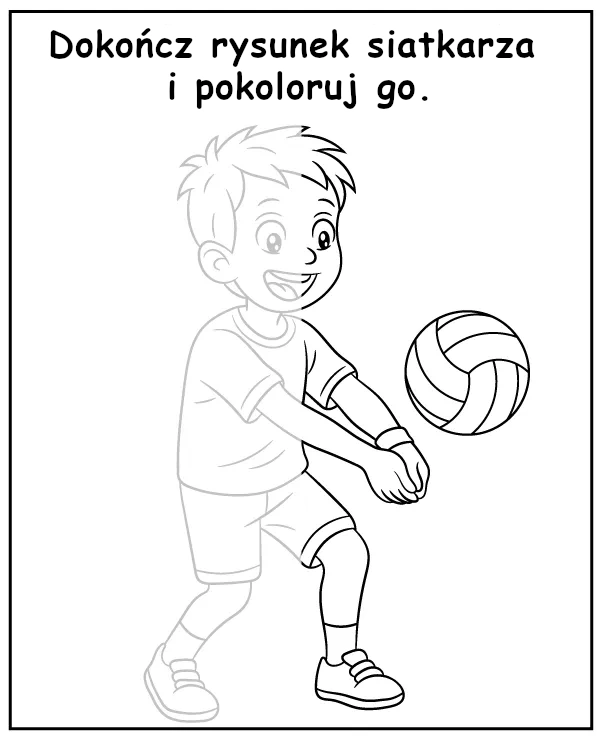 Dokończ rysunek siatkarza podążając za liniami - zadanie dla dzieci