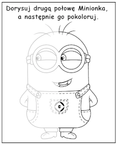 Dorysuj drugą połowę Minionka i pokoloruj obrazek - zadania dla dzieci