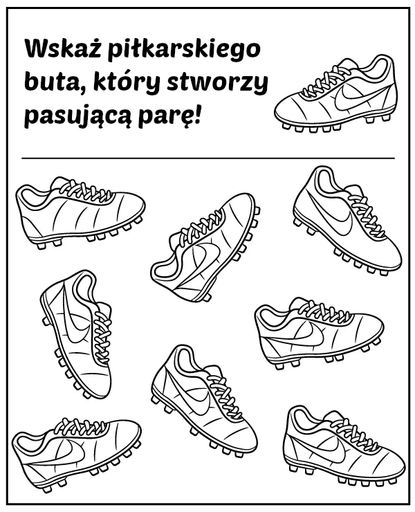 Znajdź identycznego piłkarskiego buta - zadanie dla dzieci