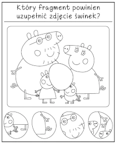 Który fragment skompletuje zdjęcie rodziny Peppa - zadania dla dzieci
